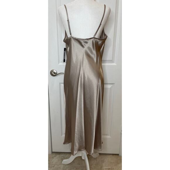 Bebe NWT Tan Champagne Satin style Slip Dress Large - Picture 3 of 15